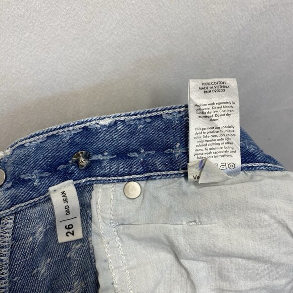 Pacsun Allover Ripped High-Rise Button-Fly Dad Jeans Women Size 26 Light Blue - Picture 6 of 16